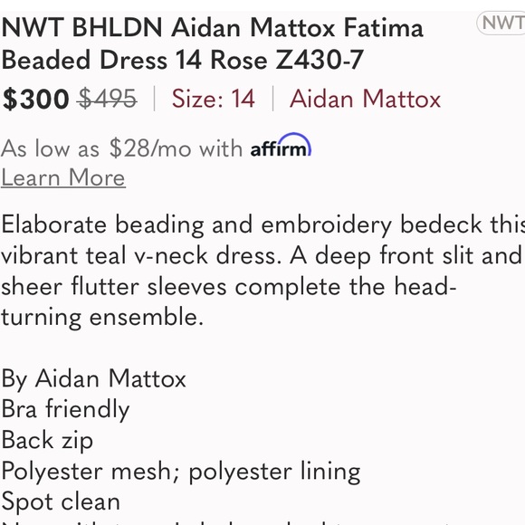 BHLDN FATIMA TEA ROSE AIDAN MATTOX DRESS - Picture 10 of 10